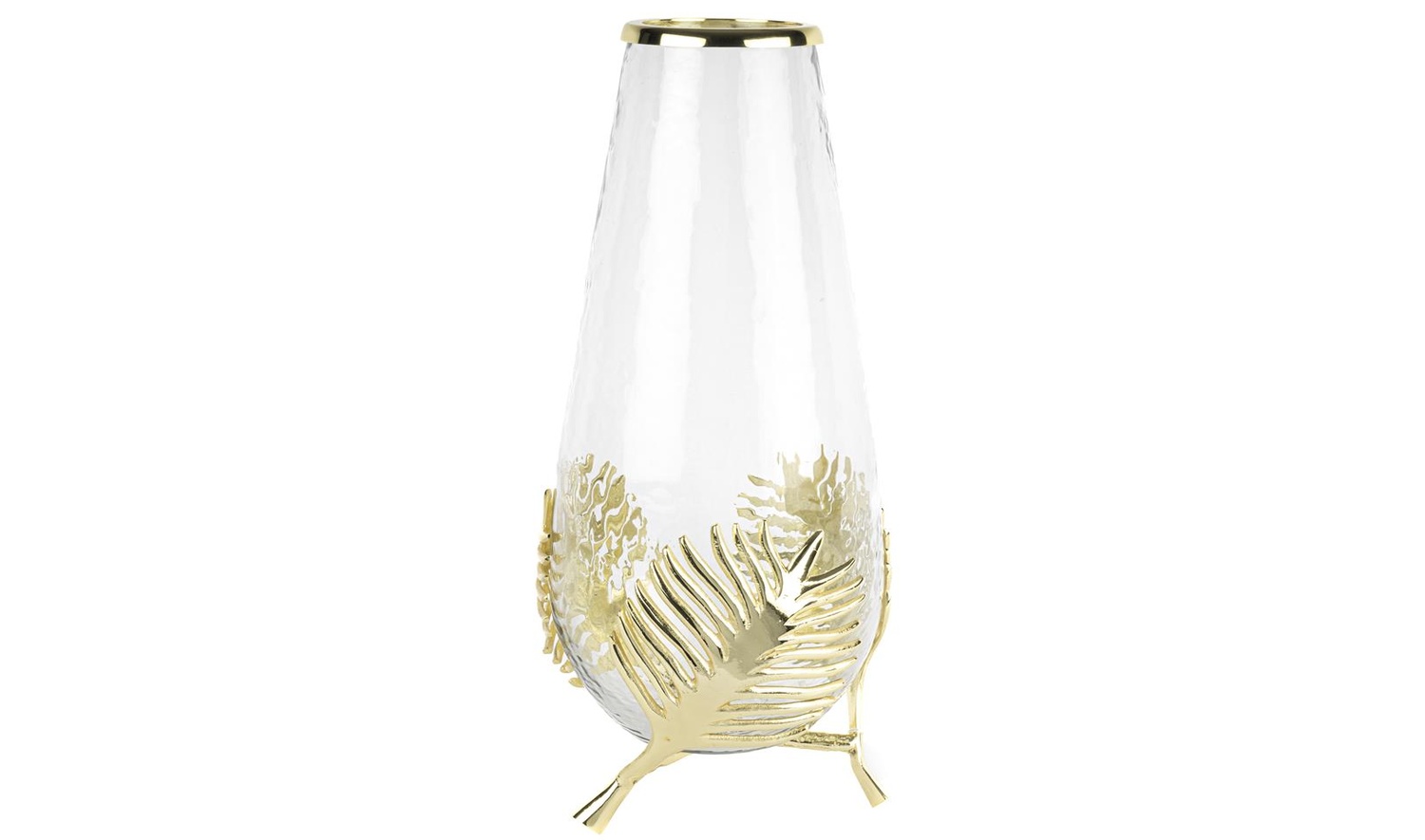 Gold Metal Yapraklı Cam Vazo 17x42 cm