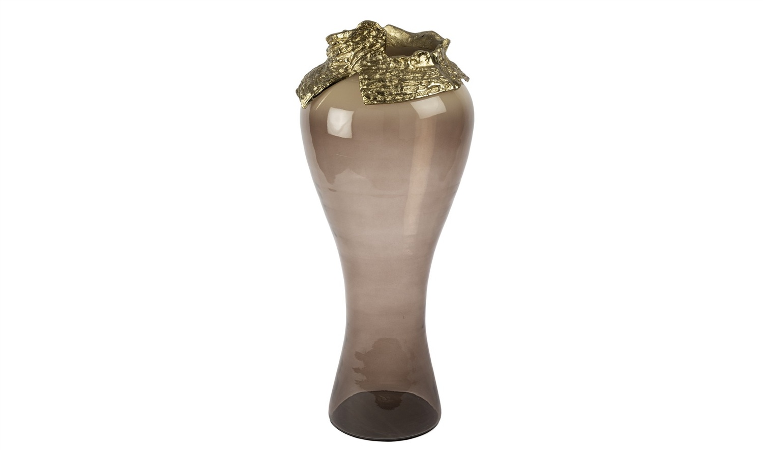 Kahverengi Saydam Cam Gold Detaylı Vazo 73x27 cm