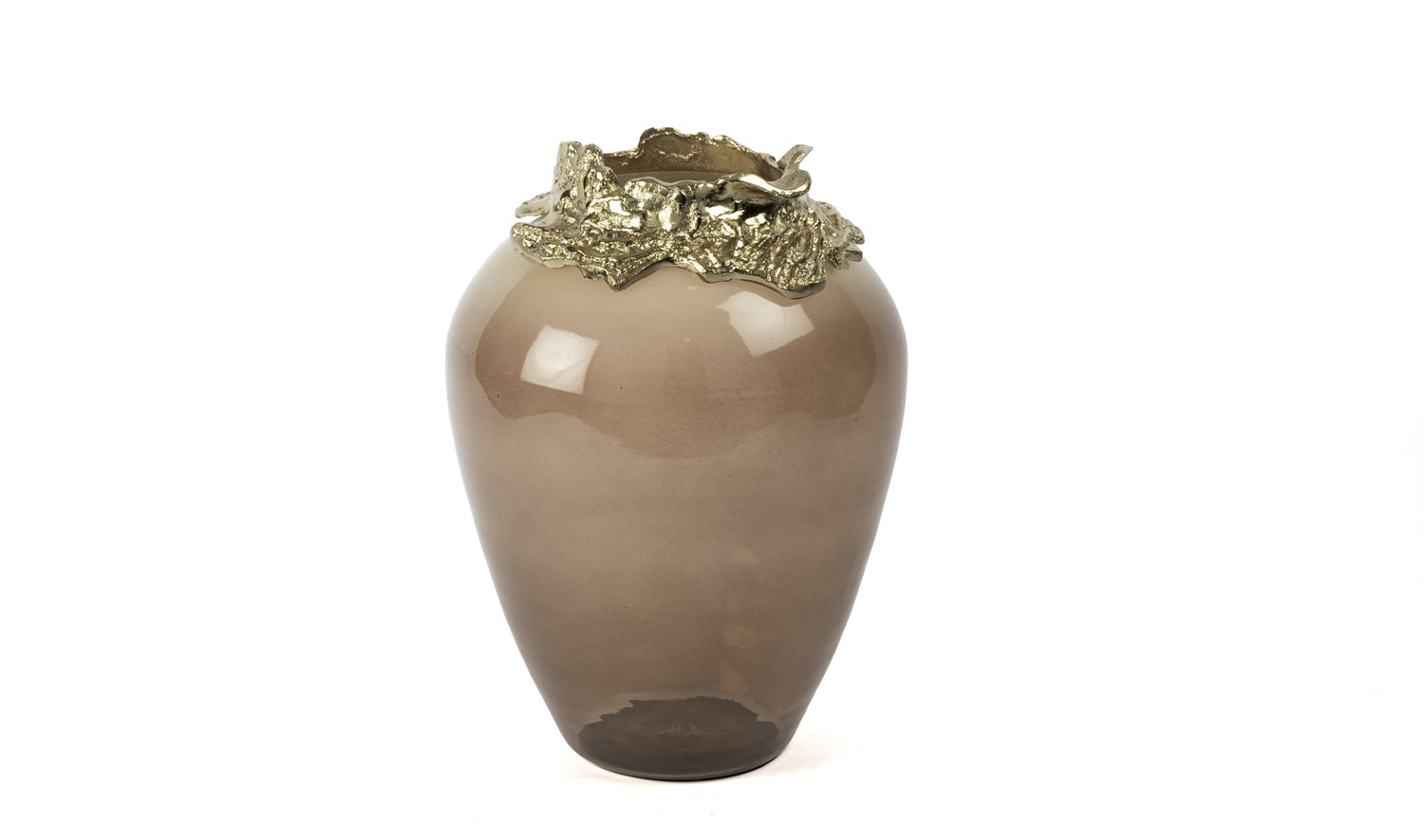 Kahverengi Saydam Cam Gold Detaylı Vazo 39x25 cm