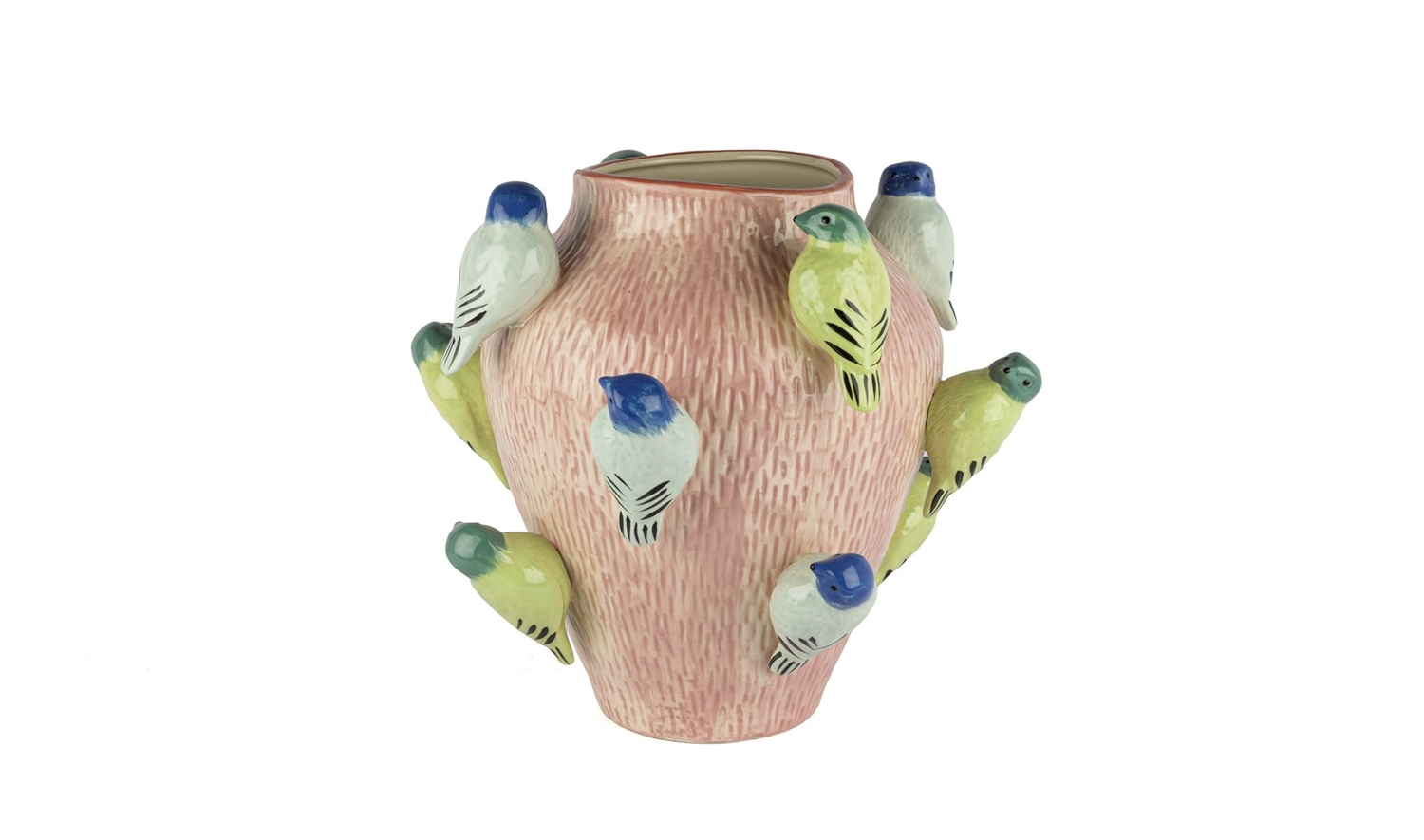 Pembe Renkli Kuş Kabartmalı Vazo 33x32 cm
