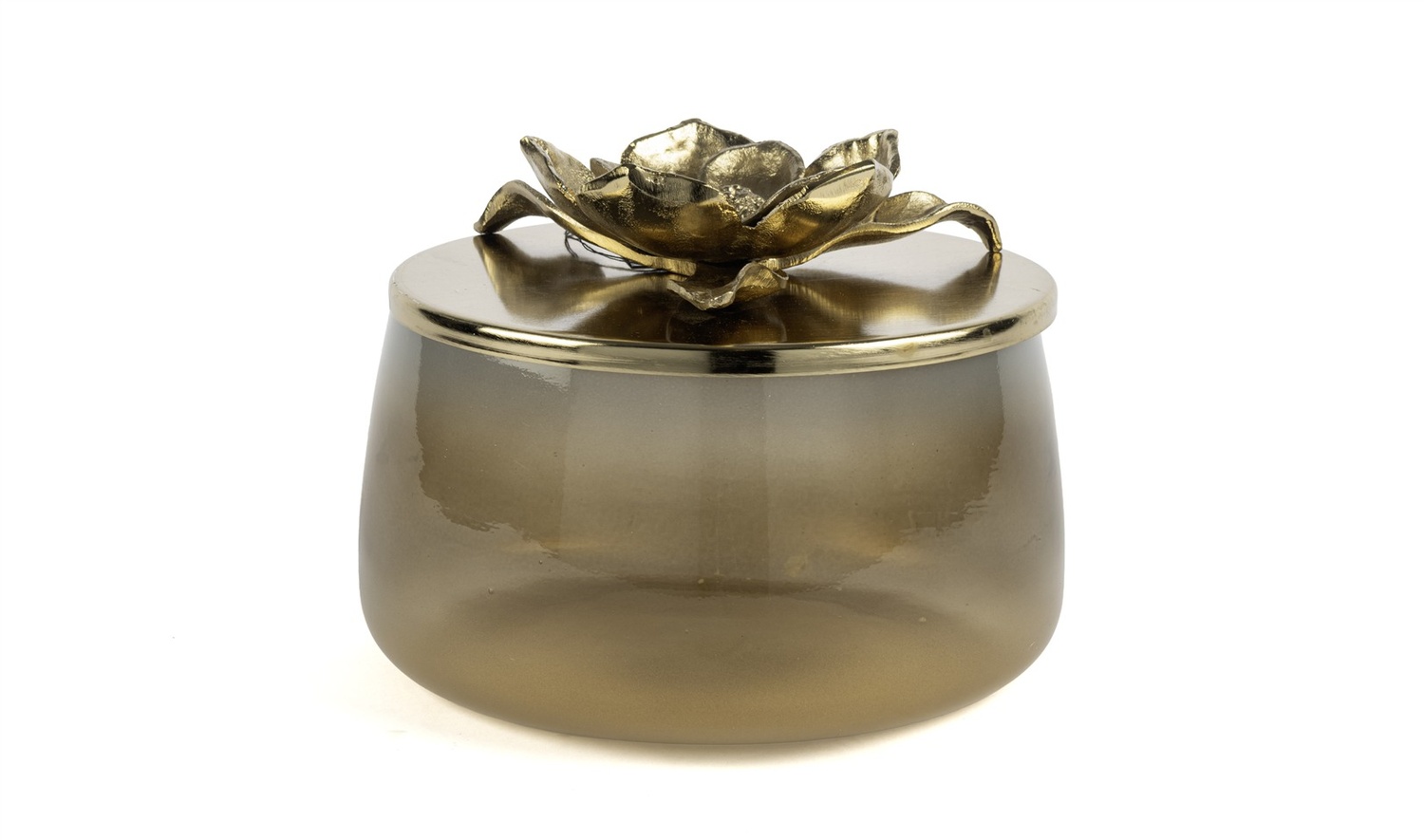 Kahverengi Lotus Gold Kapaklı Cam Kase