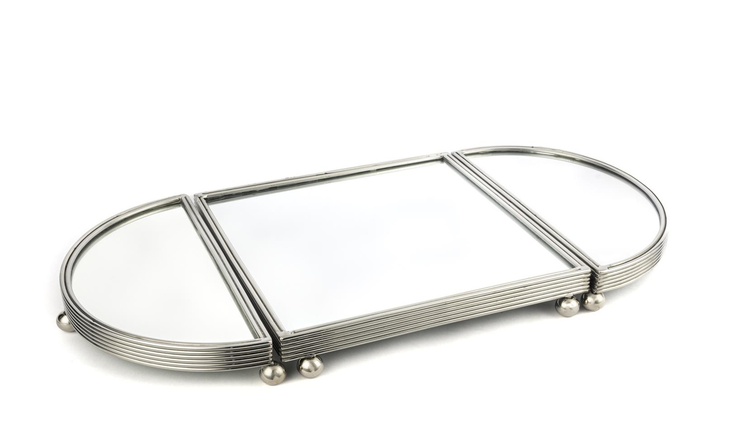 Gümüş Oval Aynalı Metal Tepsi