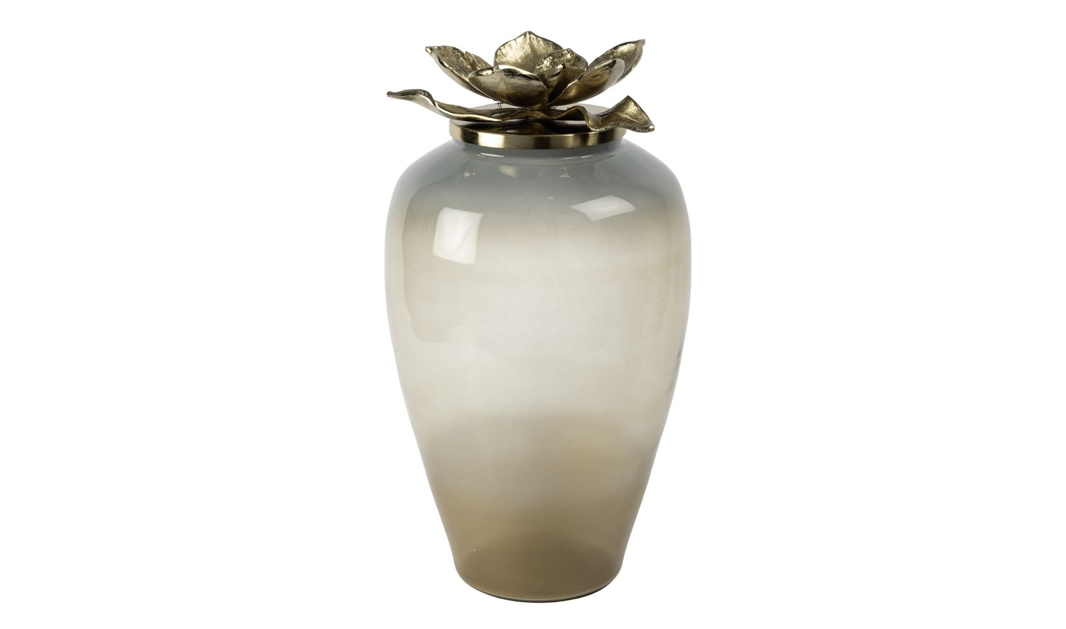 Kahve Saydam Cam Lotus Gold Kapaklı Küp 59x28 cm