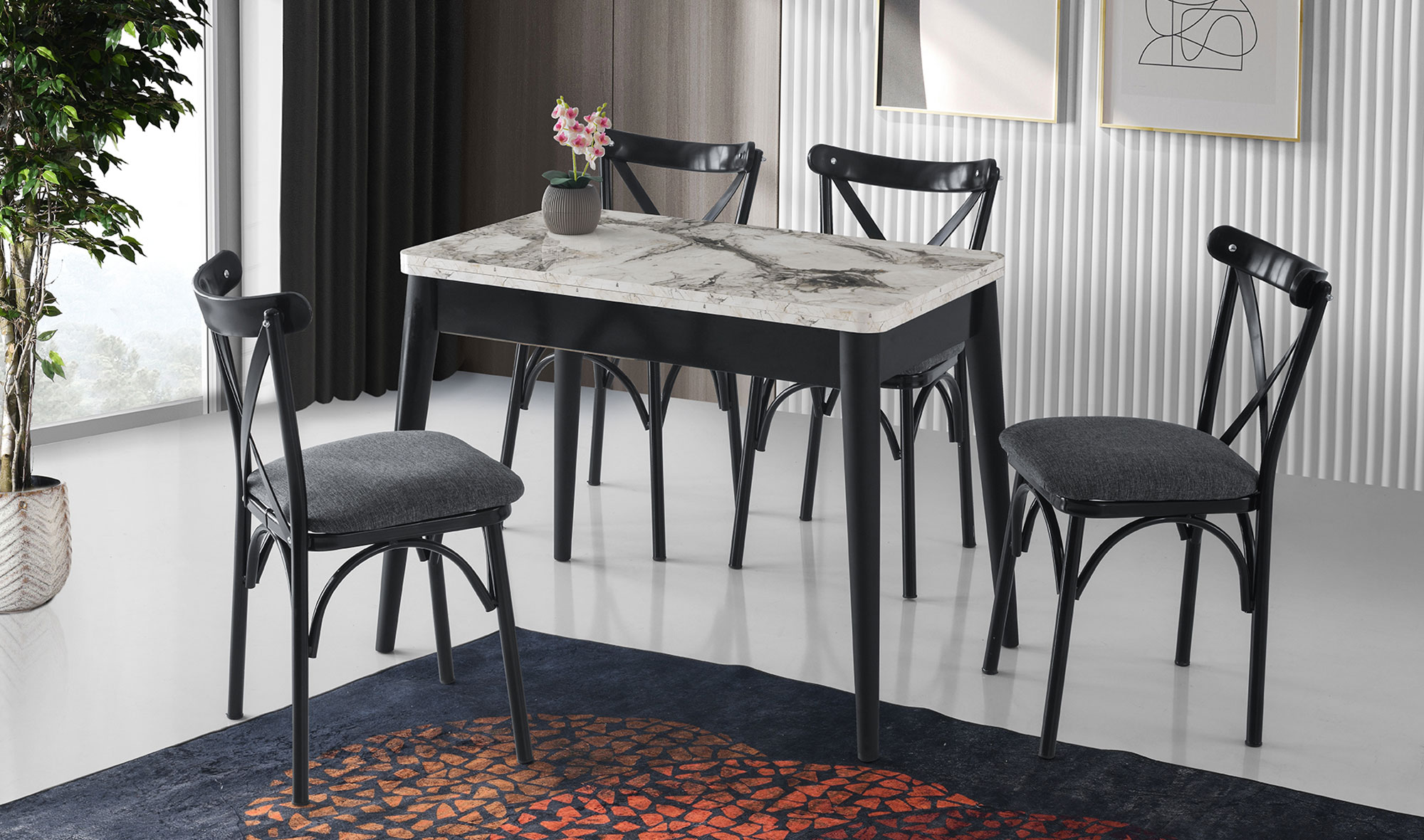 Linen Yemek Masası Takımı - Mermer