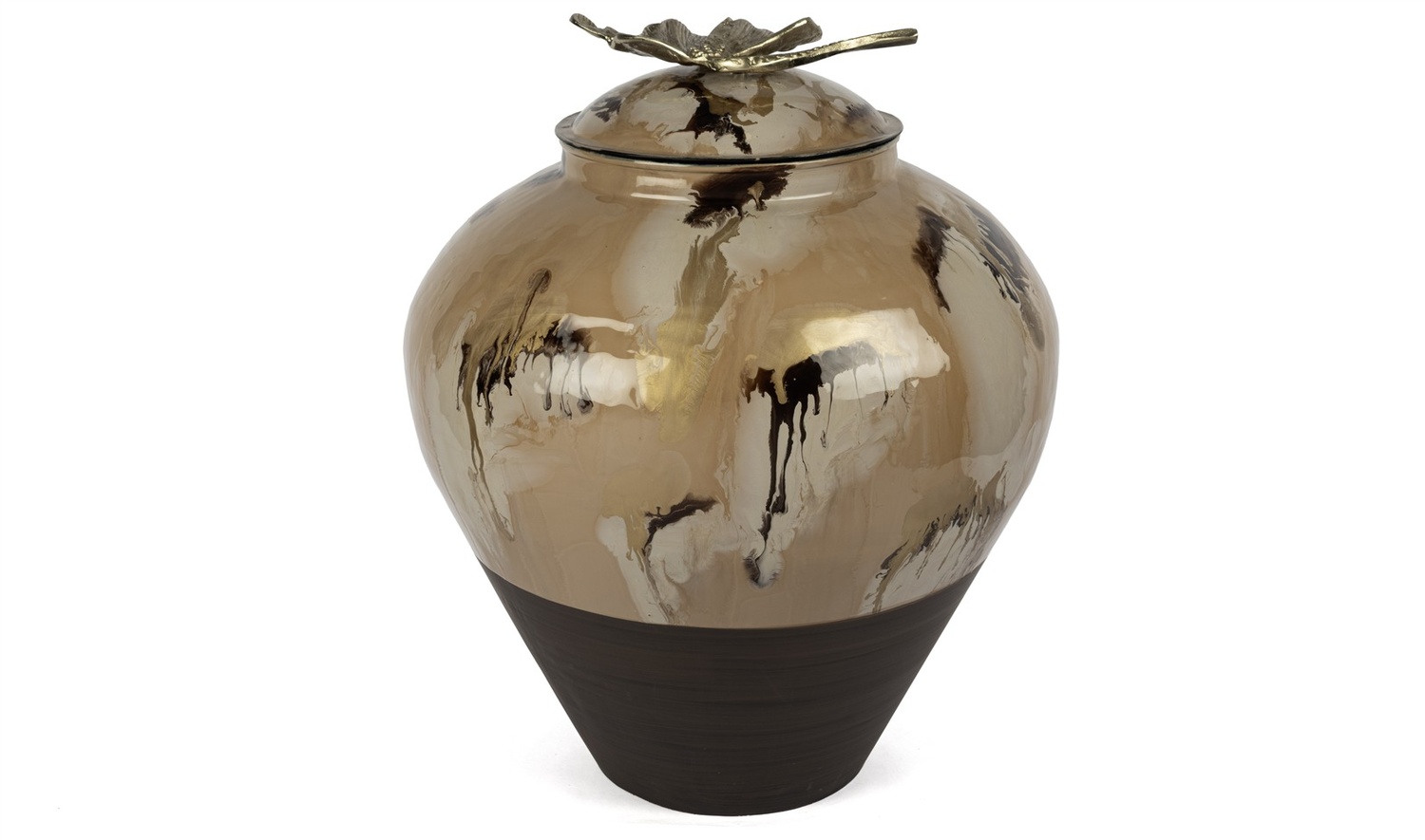 Kahve Krem Gold Çiçek Kapaklı Küp 45x63 cm