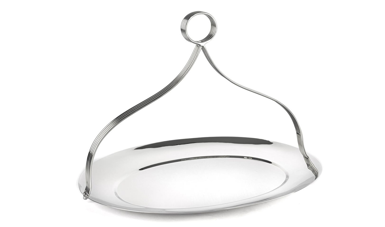 Gümüş Oval Kulplu Metal Tepsi 38x28x30 cm