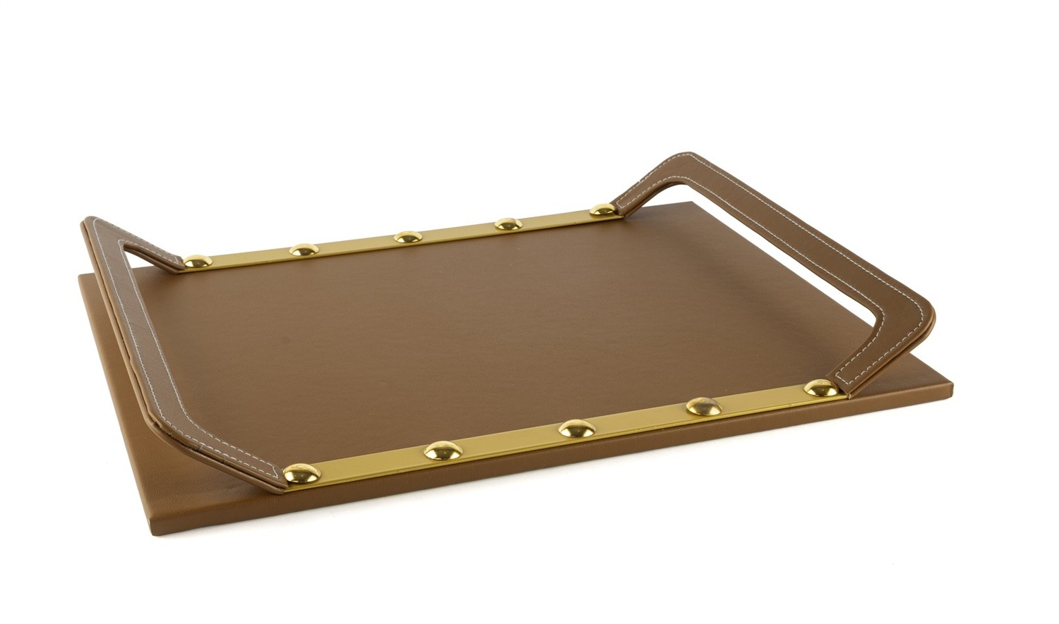 Kahve Gold Deri Tepsi