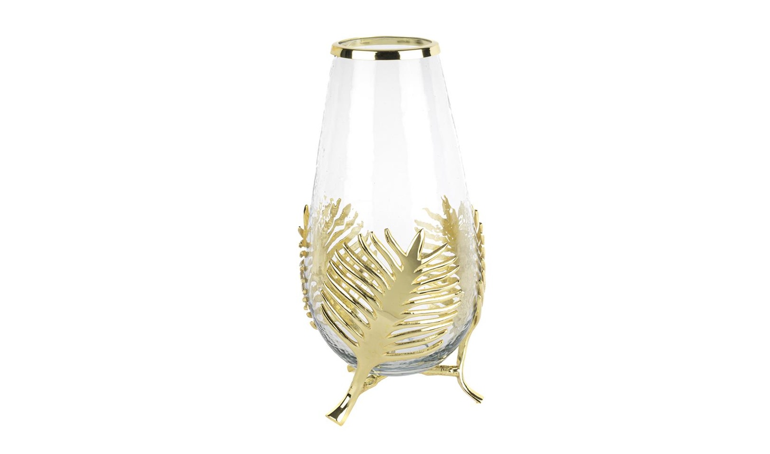 Gold Metal Yapraklı Cam Vazo 15x35 cm