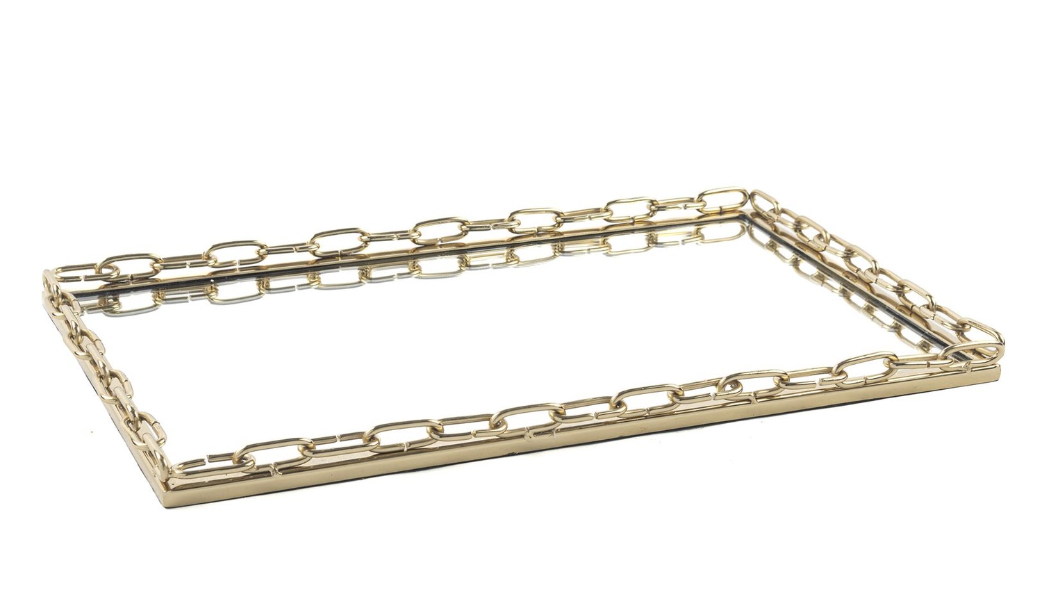 Gold Metal Dik Aynalı Tepsi 41x26 cm