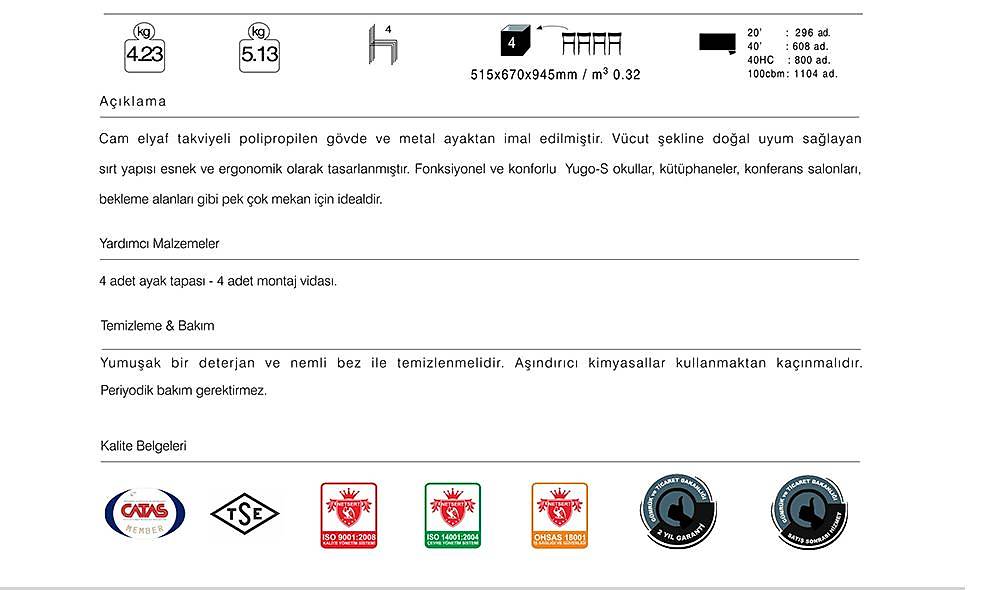 Yugo-S Sandalye 2 Adet