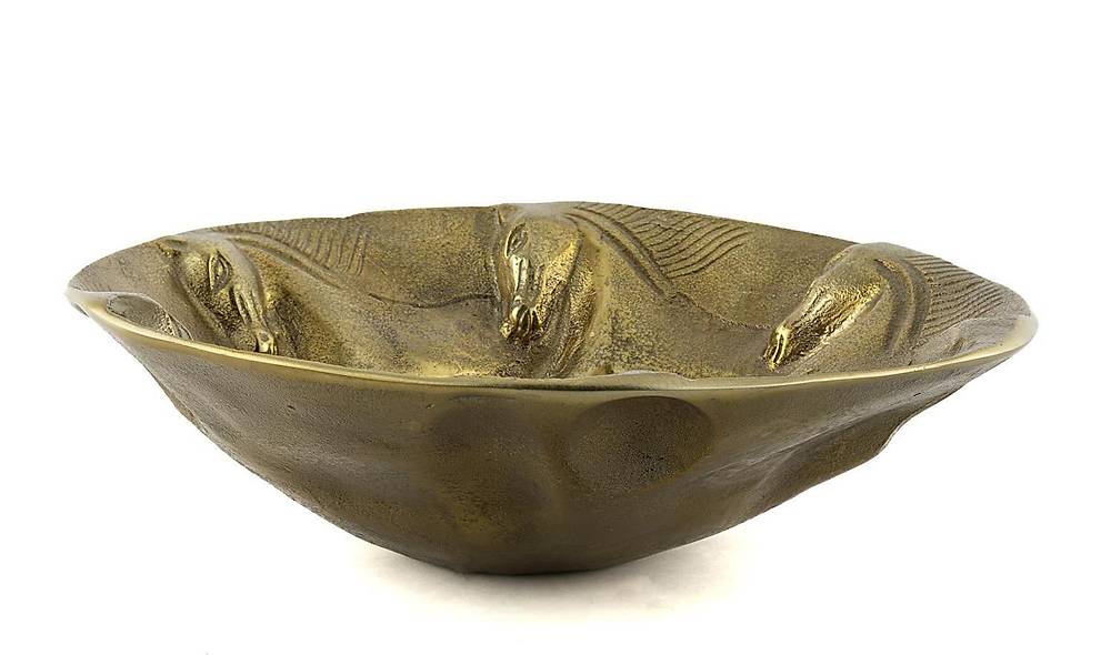 Antik Gold Horse Metal Yuvarlak Kase