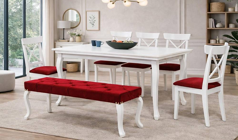 L�kens B�y�k Yemek Masas� Tak�m� - Beyaz