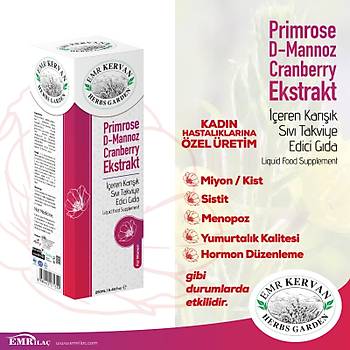 Emr Kervan Herbs Garden Primrose & D Mannoz ve Cranberry Ekstraktı İçeren Karışık Sıvı Takviye Edici Gıda 250ml