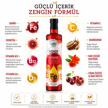 Emr Kervan Herbs Garden Demir Vitamini S�v� Takviye 500 ml | Demir, C Vitamini, D3 Vitamini, B12 Vitamini ��eren S�v� ��ecek