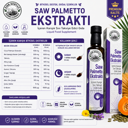 EMR KERVAN HERBS GARDEN SAW PALMETTO EKSRAKTI ��EREN SIVI TAKV�YE ED�C� GIDA 250 ML (PROSTAT)