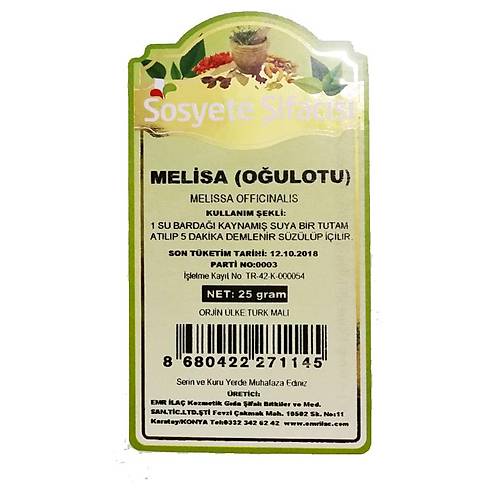 Melisa Limon Otu   50 gram (Melissa Officinalis)