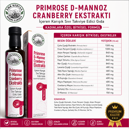 Emr Kervan Herbs Garden Primrose & D Mannoz ve Cranberry Ekstrakt� ��eren Kar���k S�v� Takviye Edici G�da 250ml
