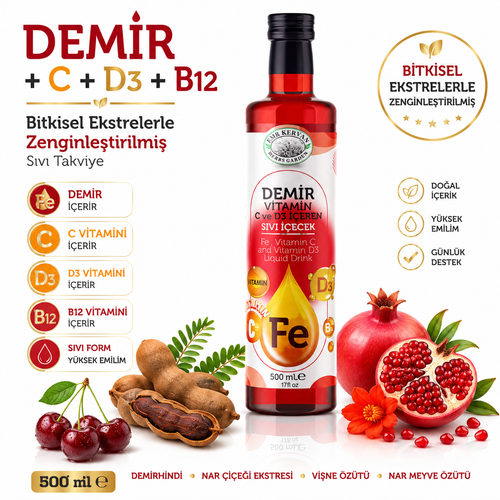 Emr Kervan Herbs Garden Demir Vitamini S�v� Takviye 500 ml | Demir, C Vitamini, D3 Vitamini, B12 Vitamini ��eren S�v� ��ecek