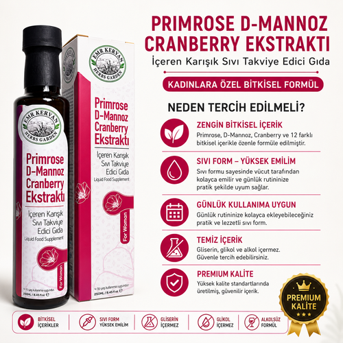 Emr Kervan Herbs Garden Primrose & D Mannoz ve Cranberry Ekstrakt� ��eren Kar���k S�v� Takviye Edici G�da 250ml