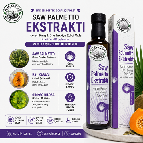 EMR KERVAN HERBS GARDEN SAW PALMETTO EKSRAKTI ��EREN SIVI TAKV�YE ED�C� GIDA 250 ML (PROSTAT)