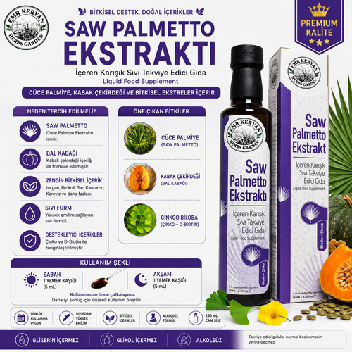 EMR KERVAN HERBS GARDEN SAW PALMETTO EKSRAKTI ��EREN SIVI TAKV�YE ED�C� GIDA 250 ML (PROSTAT)