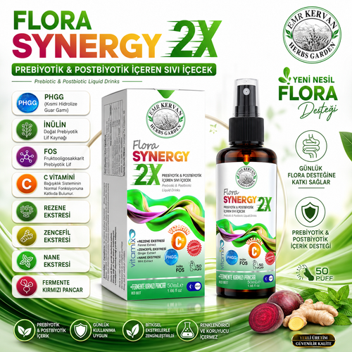Emr Kervan Herbs Garden Flora Synergy 2X Prebiyotik & Postbiyotik ��eren S�v� ��ecek 50 mL
