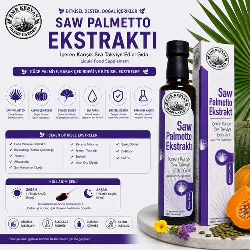 EMR KERVAN HERBS GARDEN SAW PALMETTO EKSRAKTI ��EREN SIVI TAKV�YE ED�C� GIDA 250 ML (PROSTAT)