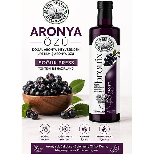 Emr Kervan Herbs Garden Bronix Aronya �z� - So�uk Press Aronya Meyvesi �z� 250ML-CAM �i�e