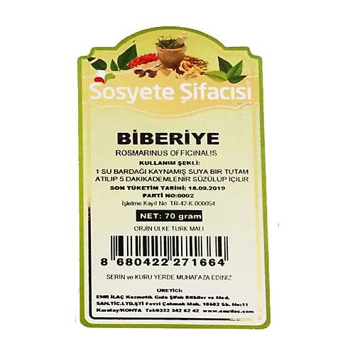 Biberiye Yapra�� 70 Gram