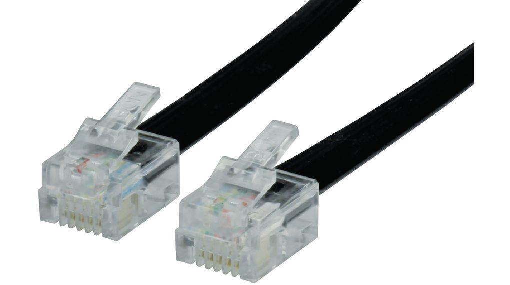 6'lı Yassı RJ12 Telefon Santral Kablosu Siyah - 7 Metre
