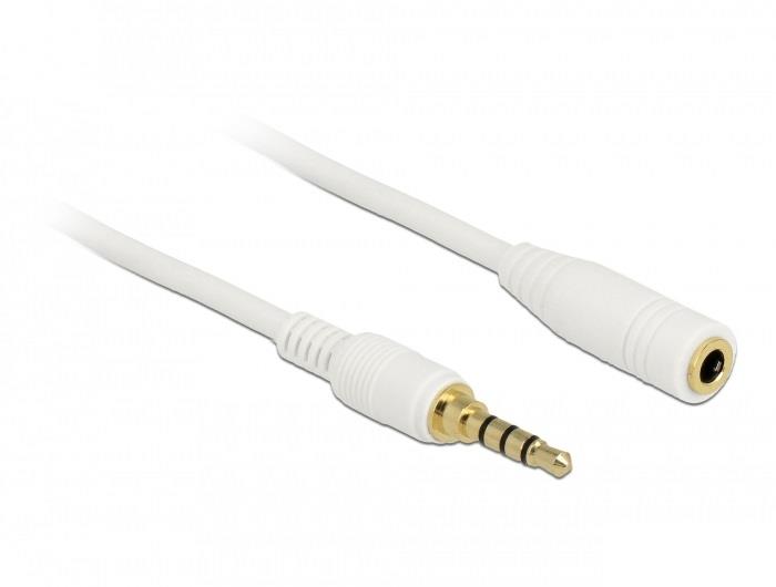 3.5 mm Stereo 4 Boğumlu (TRRS) Beyaz Uzatma Kablosu 1 Metre