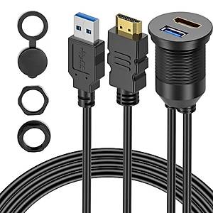 USB 3.0 + HDMI Uzatma Kablosu Panel Tipi Yuvarlak 2 Metre