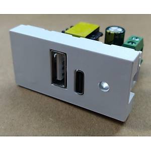 22.5x45 5 Volt 2 Amper USB+Type-C �kili �arj Mod�l� - Beyaz