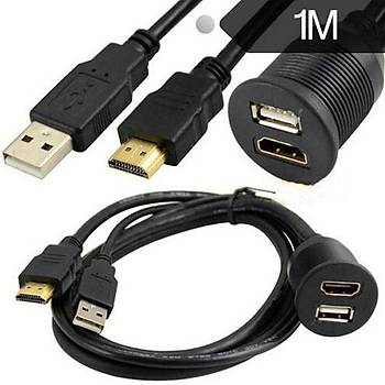 USB2.0+HDMI Panel Tipi Uzatma Kablosu 1.8 Metre