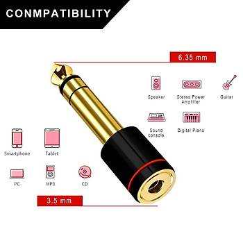 6.3 mm Stereo Erkek to 3.5 mm Dii Kaliteli evirici Siyah