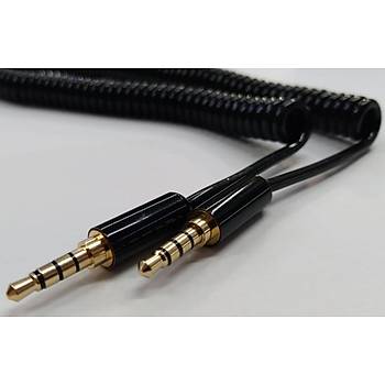 Stereo Kablo - Kaliteli - Spiral - 3.5 mm Siyah TRRS - Erkek - Erkek - 3 Metre