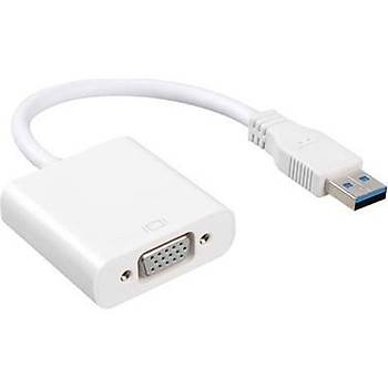USB 3.0 Giri - VGA k evirici Kablo - Beyaz