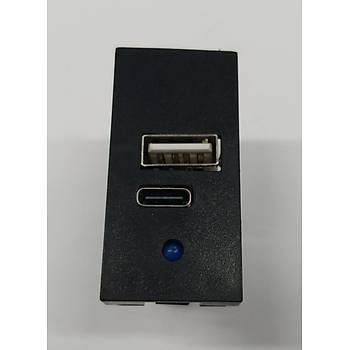 22.5x45 5 Volt 2 Amper USB+Type-C �kili �arj Mod�l� - Siyah
