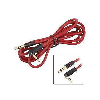 3.5 mm 90 Derece Stereo Aux Kablosu 1 Metre - Krmz