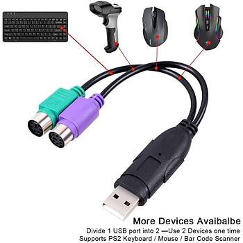 MYKABLO USB 2.0 to PS/2 Klavye+Mouse Kaliteli evirici