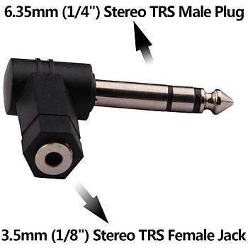 Stereo 6.3 mm Erkek to 3.5 mm Dii 90 Derece evirici Aparat
