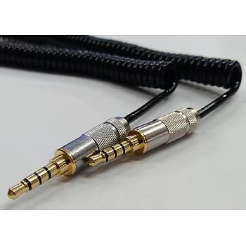 Aux Kablo - Kaliteli - Spiral - 3.5 mm Gri TRRS - Erkek - Erkek - 3 Metre