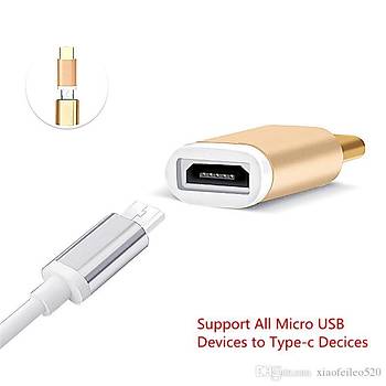 Type-C Erkek - Micro USB Di�i �arj Kablosu �evirici - Alt�n