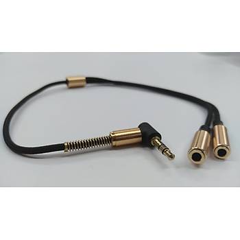 3.5 mm TRS Stereo Kulaklk oklayc 90 Derece Kablo - Sar