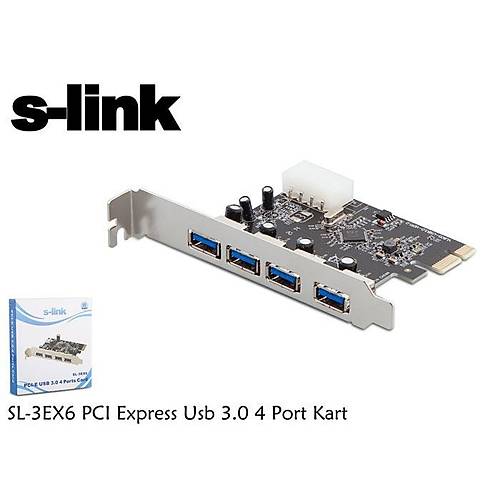 PCI-Express Kart - S-link - SL-3EX6 - 4 Port USB 3.0