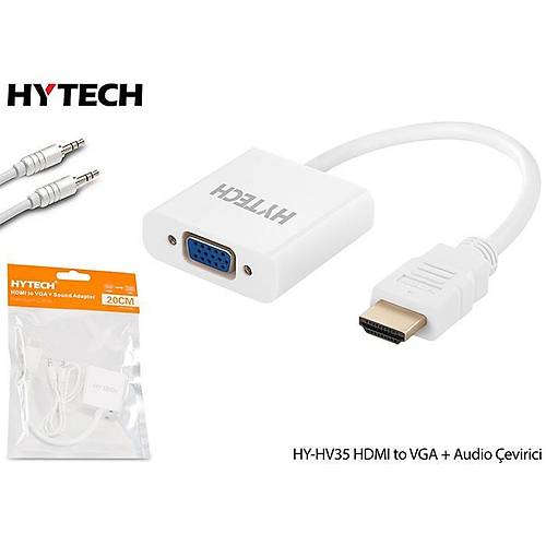 HY-HV35 HDMI Giriş - VGA Çıkış Çevirici Beyaz Kablo