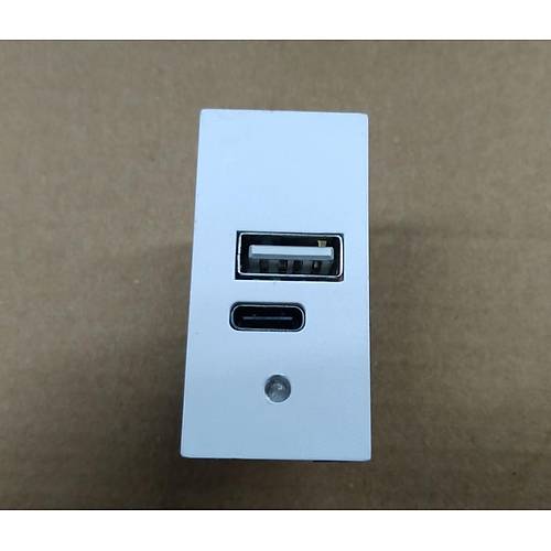 22.5x45 5 Volt 2 Amper USB+Type-C İkili Şarj Modülü - Beyaz
