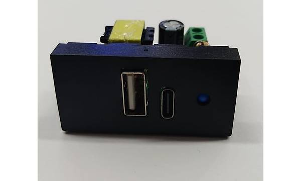 22.5x45 5 Volt 2 Amper USB+Type-C �kili �arj Mod�l� - Siyah