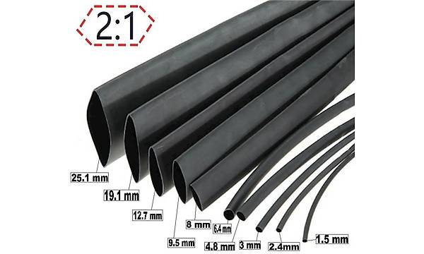 Is� ile 2/1 Daralan Makaron 30 mm - Siyah - 50 Metre