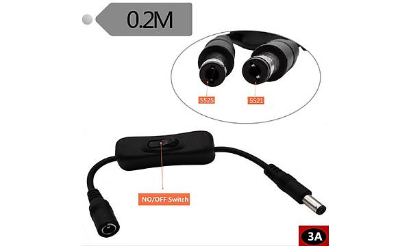 5.5x2.5 mm ON/OFF Anahtarl� Adapt�r Uzatma Kablosu 20 cm